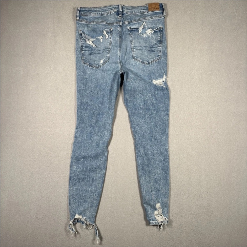 American Eagle Denim Super High-Rise Jegging Women 12 Light Blue Distressed - Picture 10 of 11